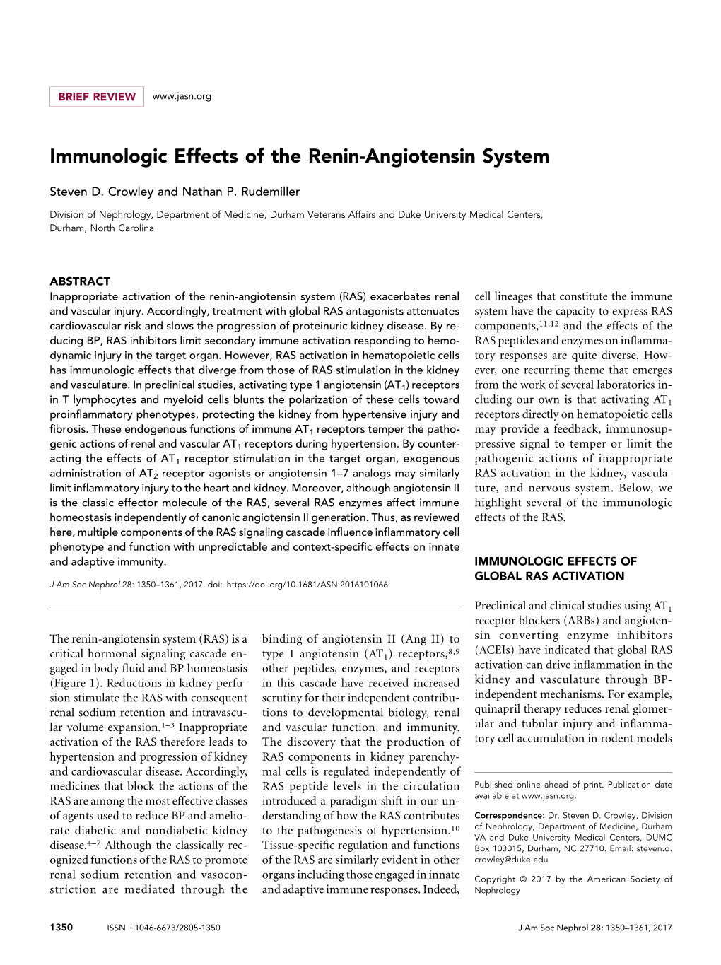 Immunologic Effects of the Renin-Angiotensin System
