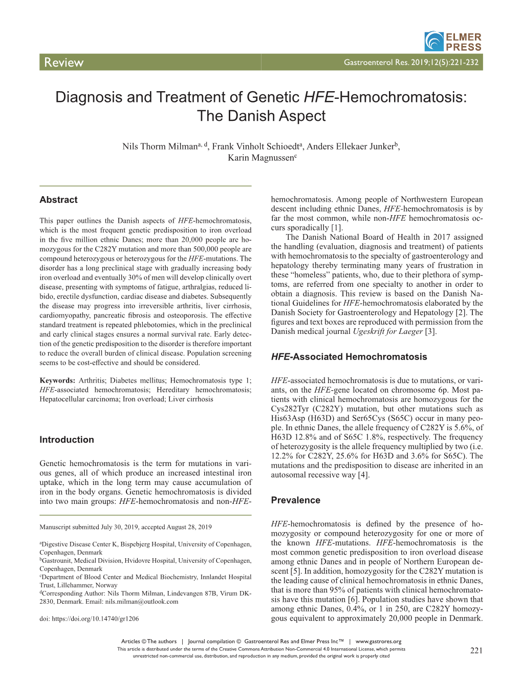 Diagnosis and Treatment of Genetic HFE-Hemochromatosis: the Danish Aspect