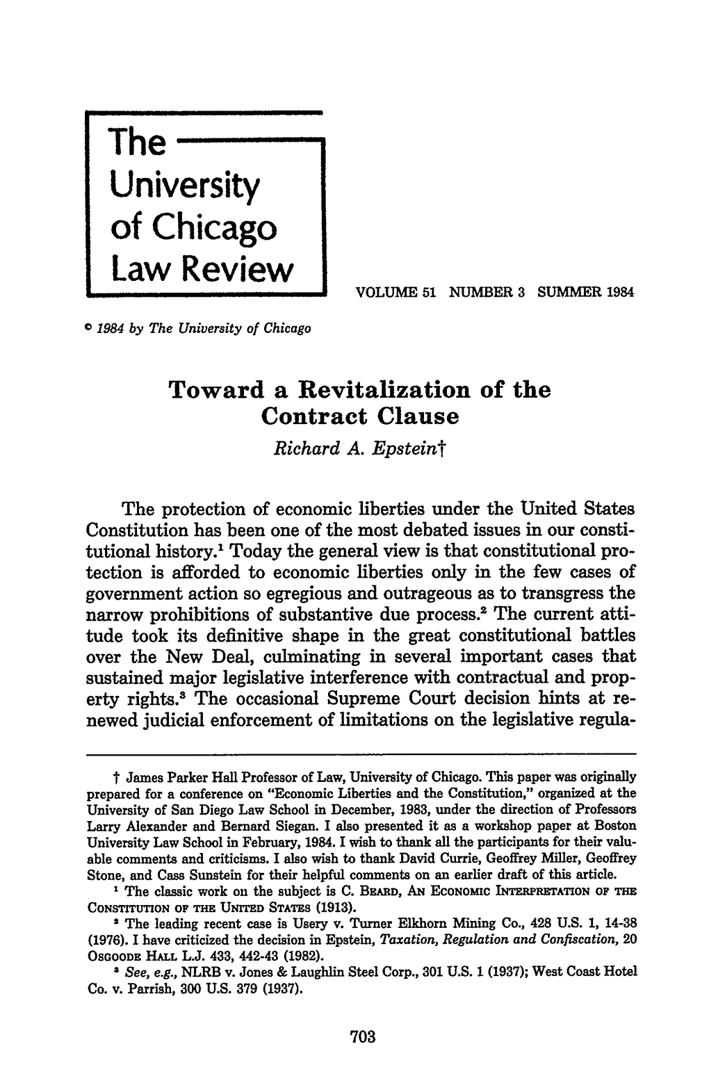 Toward a Revitalization of the Contract Clause Richard A