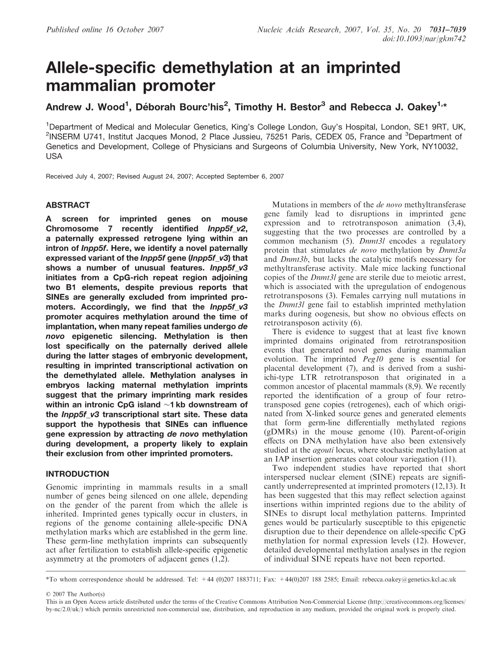 Allele-Specific Demethylation at an Imprinted Mammalian Promoter Andrew J