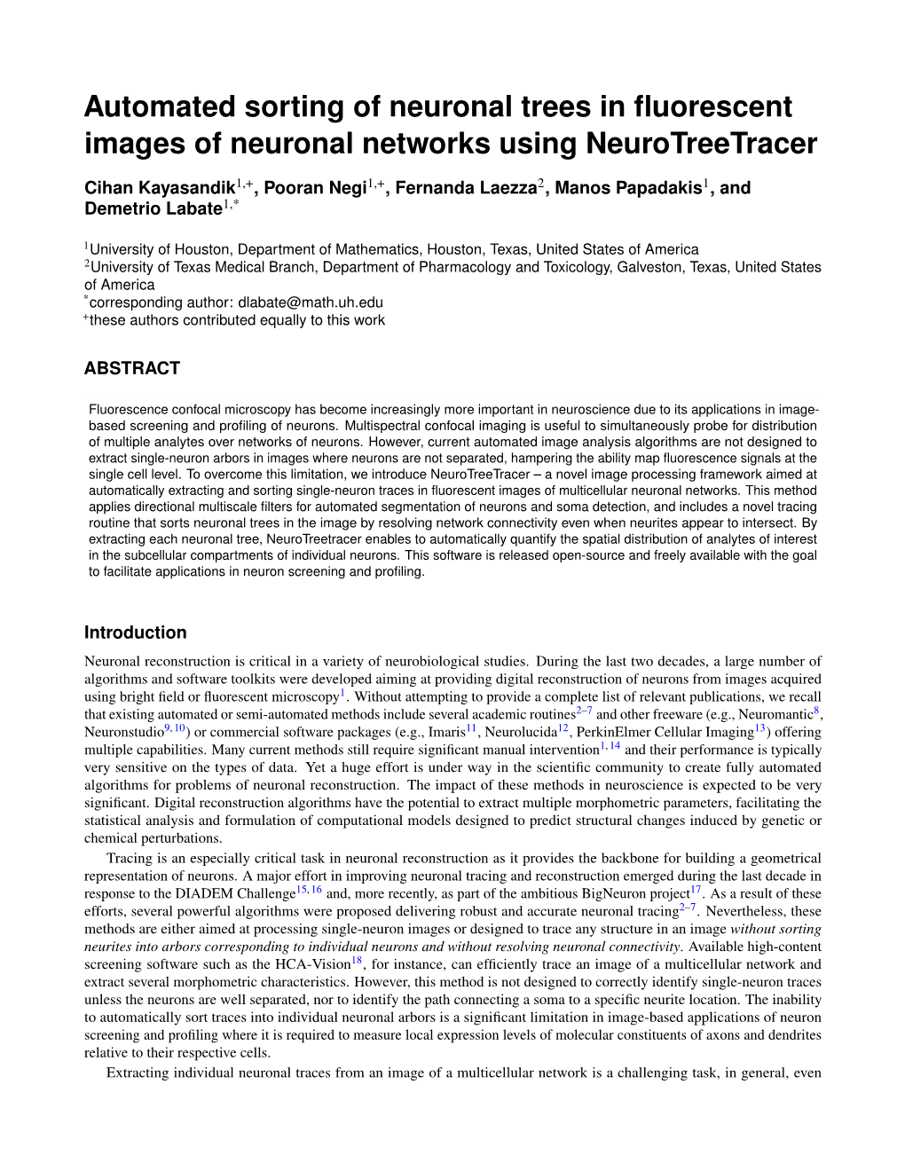 Automated Sorting of Neuronal Trees in Fluorescent Images of Neuronal