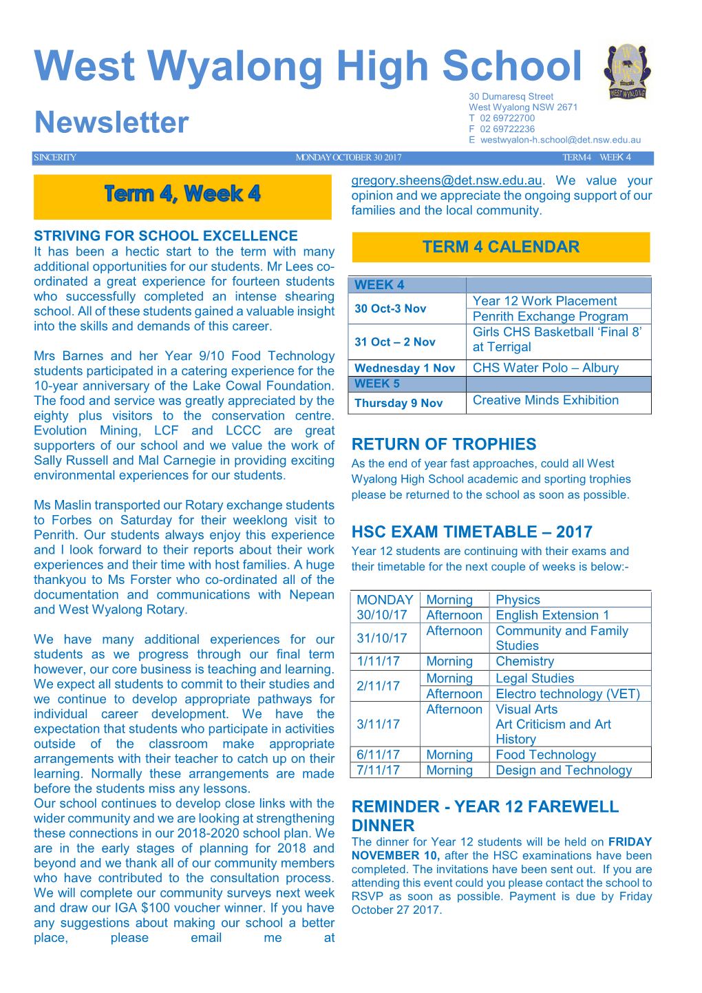 West Wyalong High School Newsletter