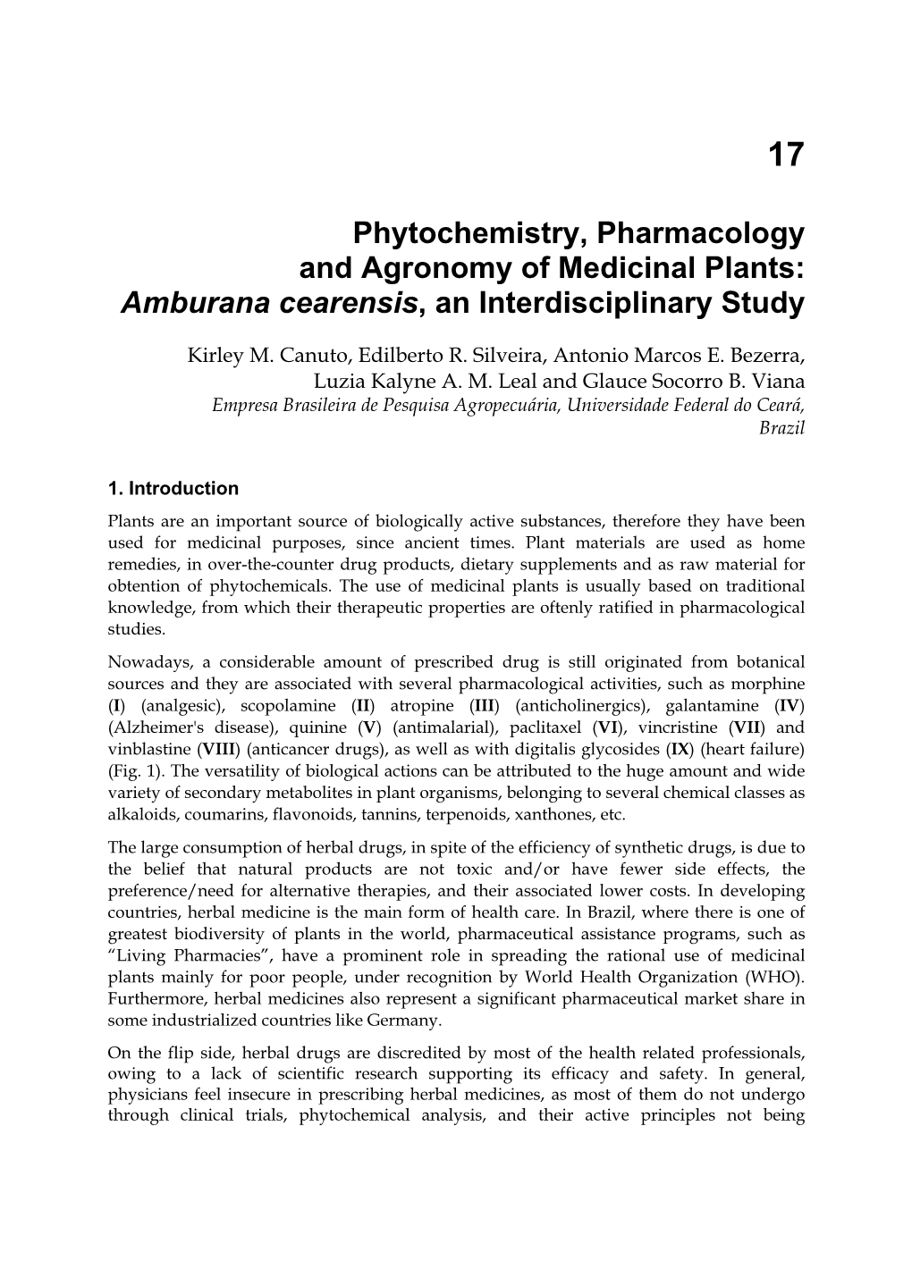 Phytochemistry, Pharmacology and Agronomy of Medicinal Plants: Amburana Cearensis, an Interdisciplinary Study