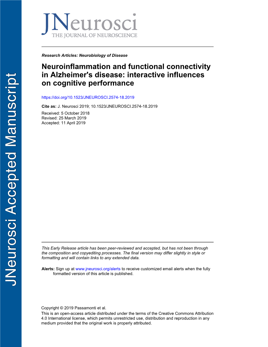 Neuroinflammation and Functional Connectivity in Alzheimer's Disease: Interactive Influences on Cognitive Performance