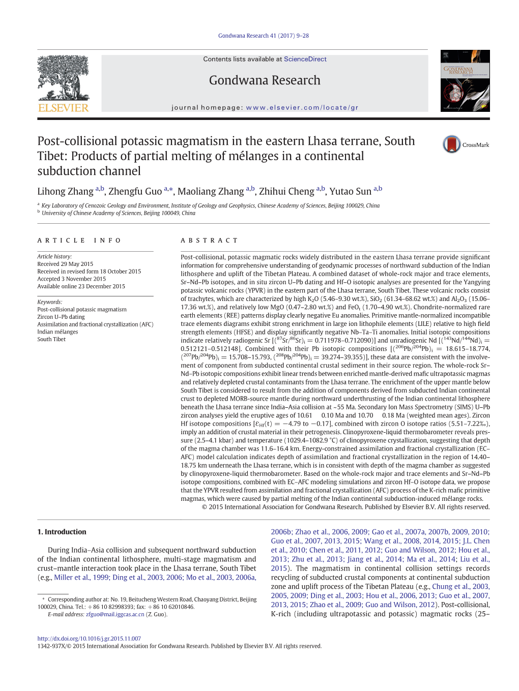 Post-Collisional Potassic Magmatism in the Eastern Lhasa Terrane, South Tibet: Products of Partial Melting of Mélanges in a Continental Subduction Channel