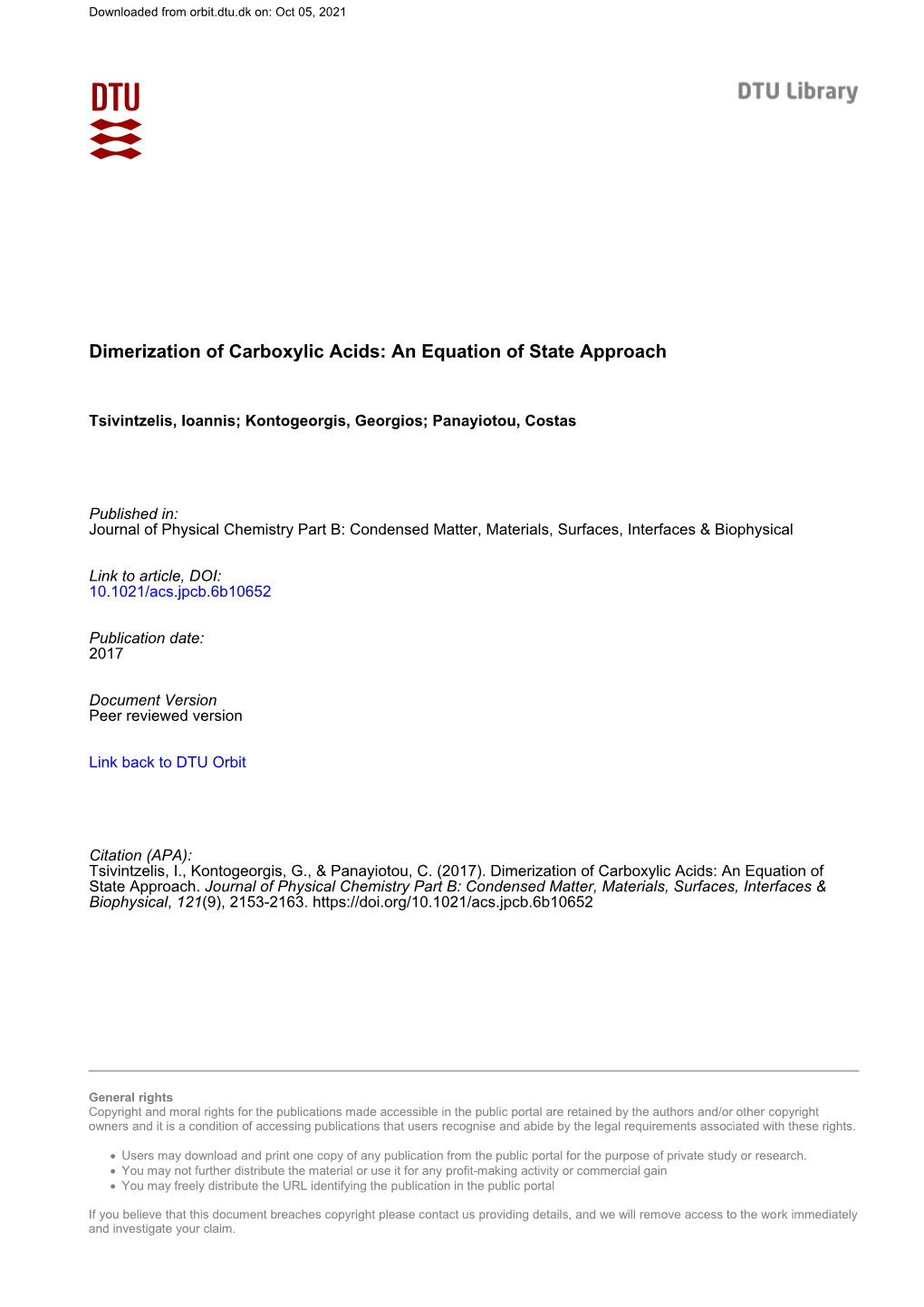 Dimerization of Carboxylic Acids: an Equation of State Approach