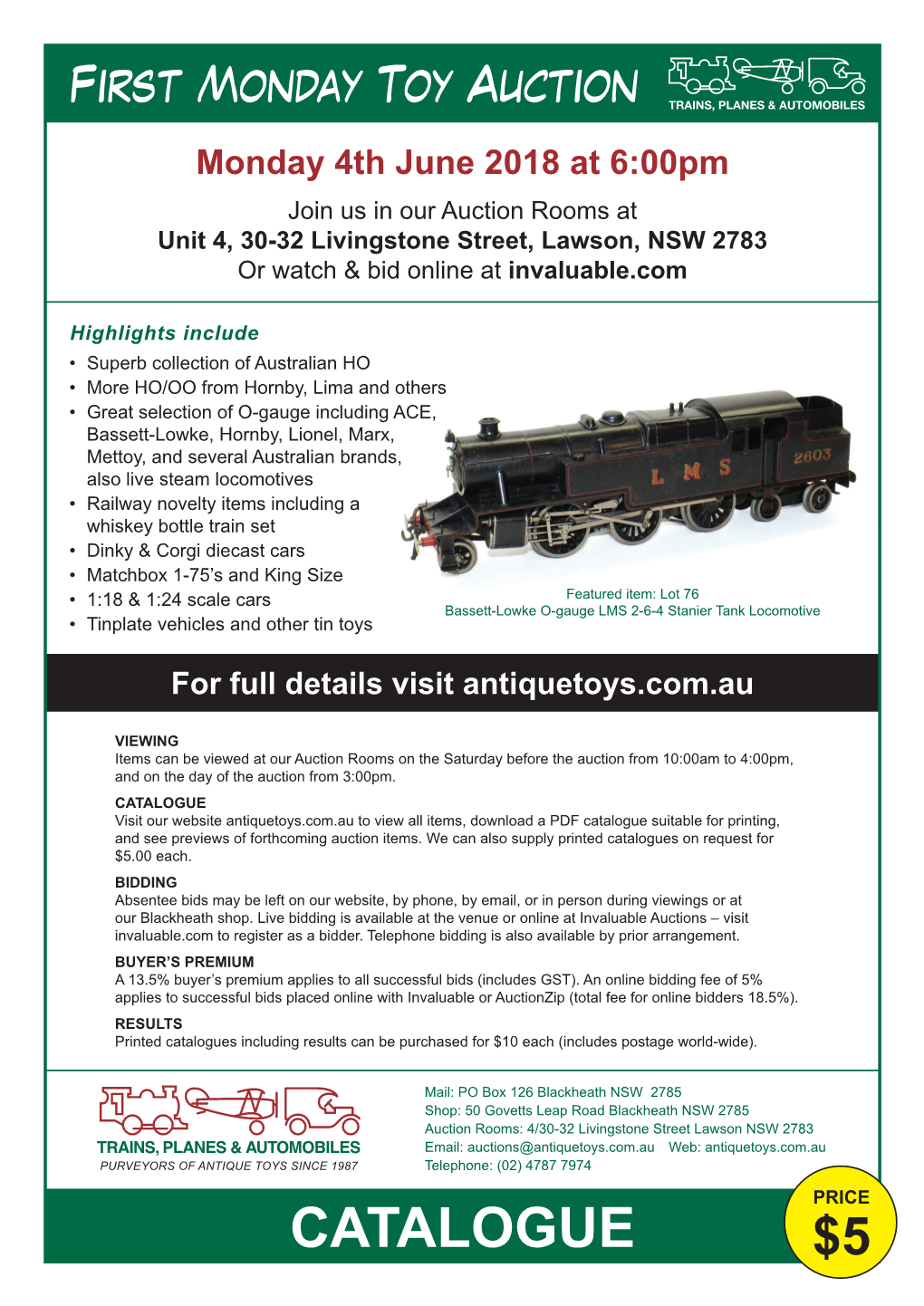 CATALOGUE Visit Our Website Antiquetoys.Com.Au to View All Items, Download a PDF Catalogue Suitable for Printing, and See Previews of Forthcoming Auction Items