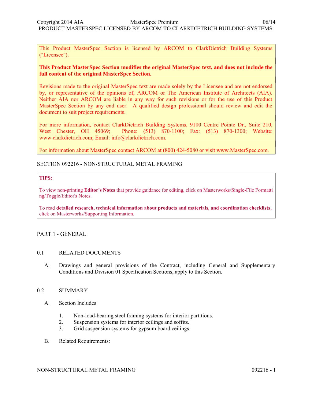 Section 092216 - Non-Structural Metal Framing