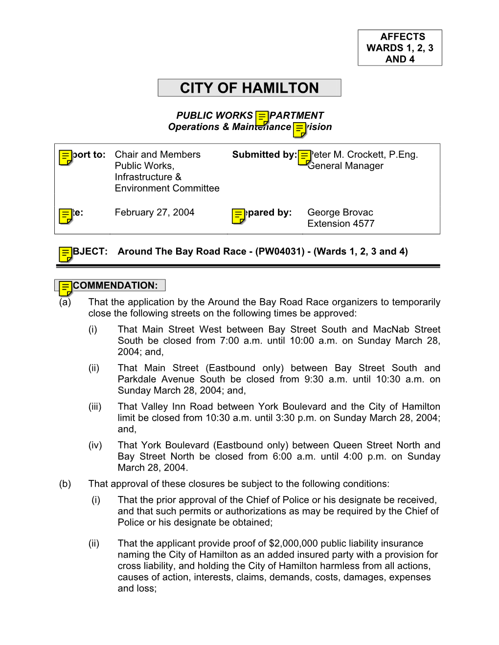 Around the Bay Road Race - (PW04031) - (Wards 1, 2, 3 and 4)