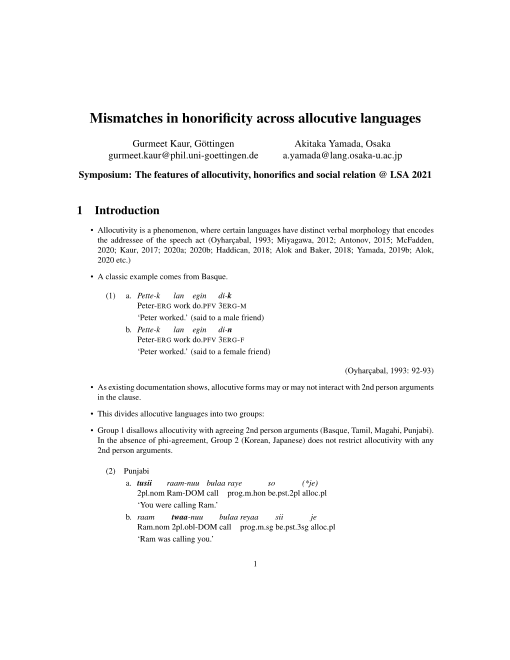 Mismatches in Honorificity Across Allocutive Languages