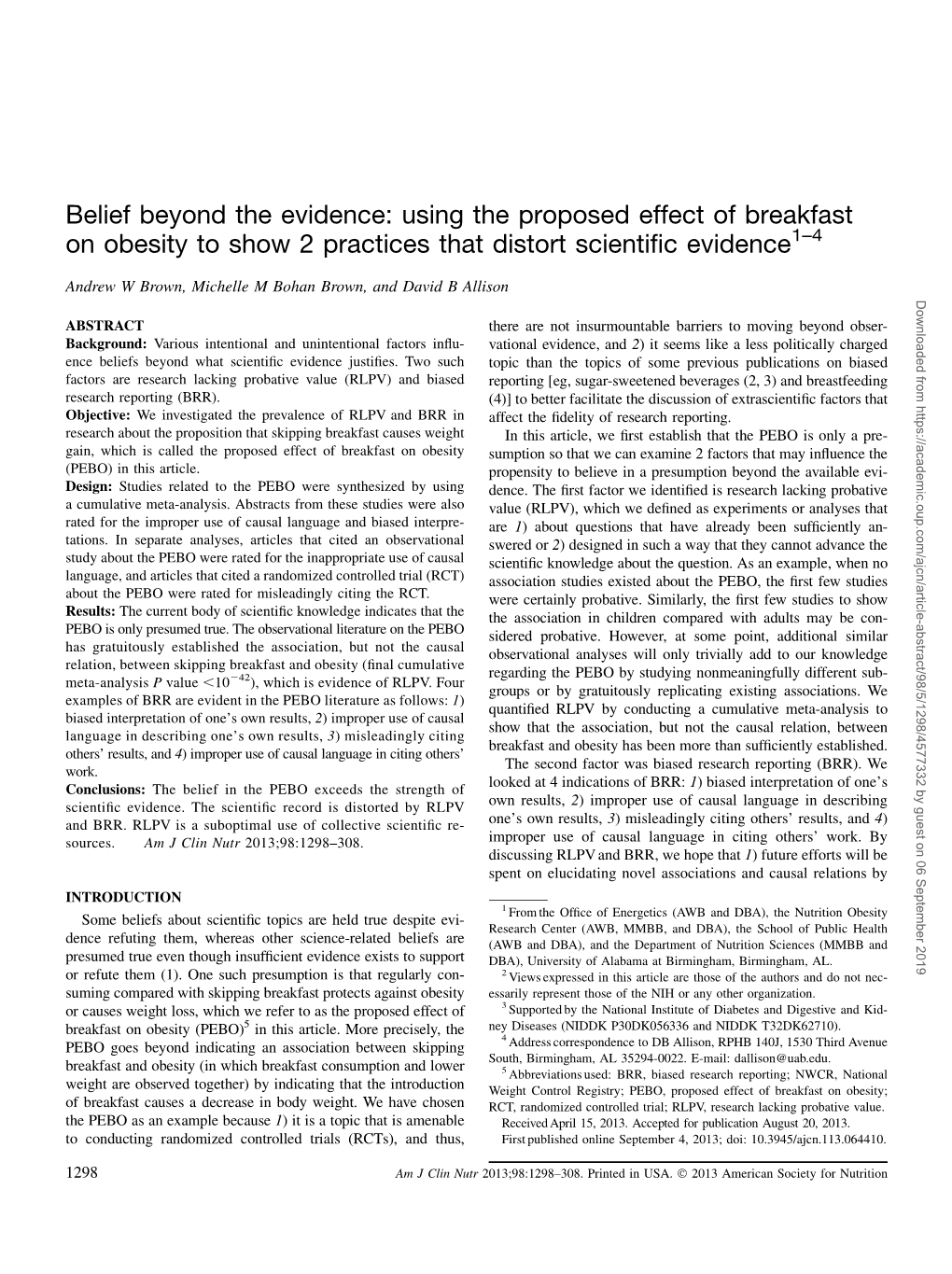 Using the Proposed Effect of Breakfast on Obesity to Show 2 Practices That Distort Scientiﬁc Evidence1–4