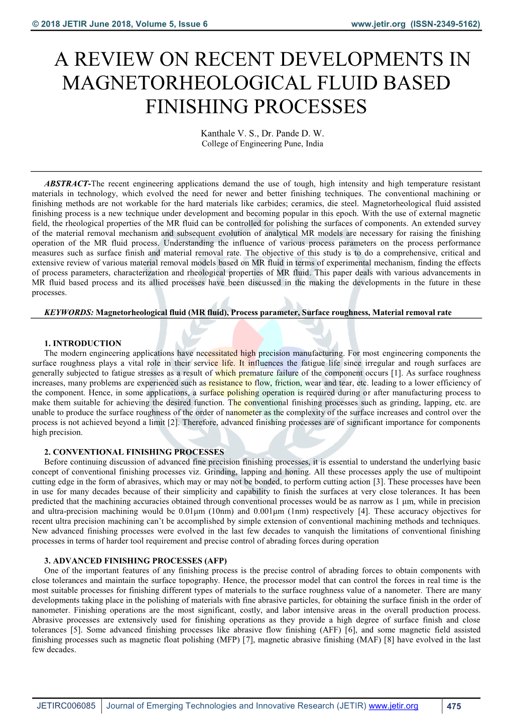 A Review on Recent Developments in Magnetorheological Fluid Based Finishing Processes