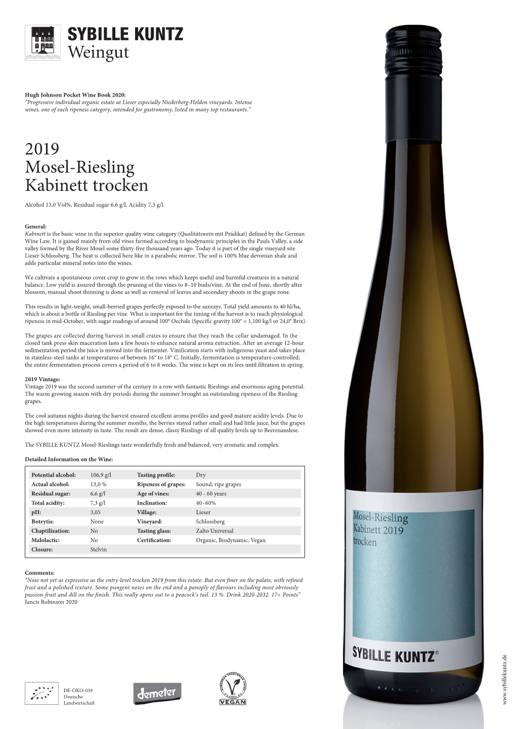 SYBILLE KUNTZ Weingut 2019 Mosel-Riesling Kabinett Trocken