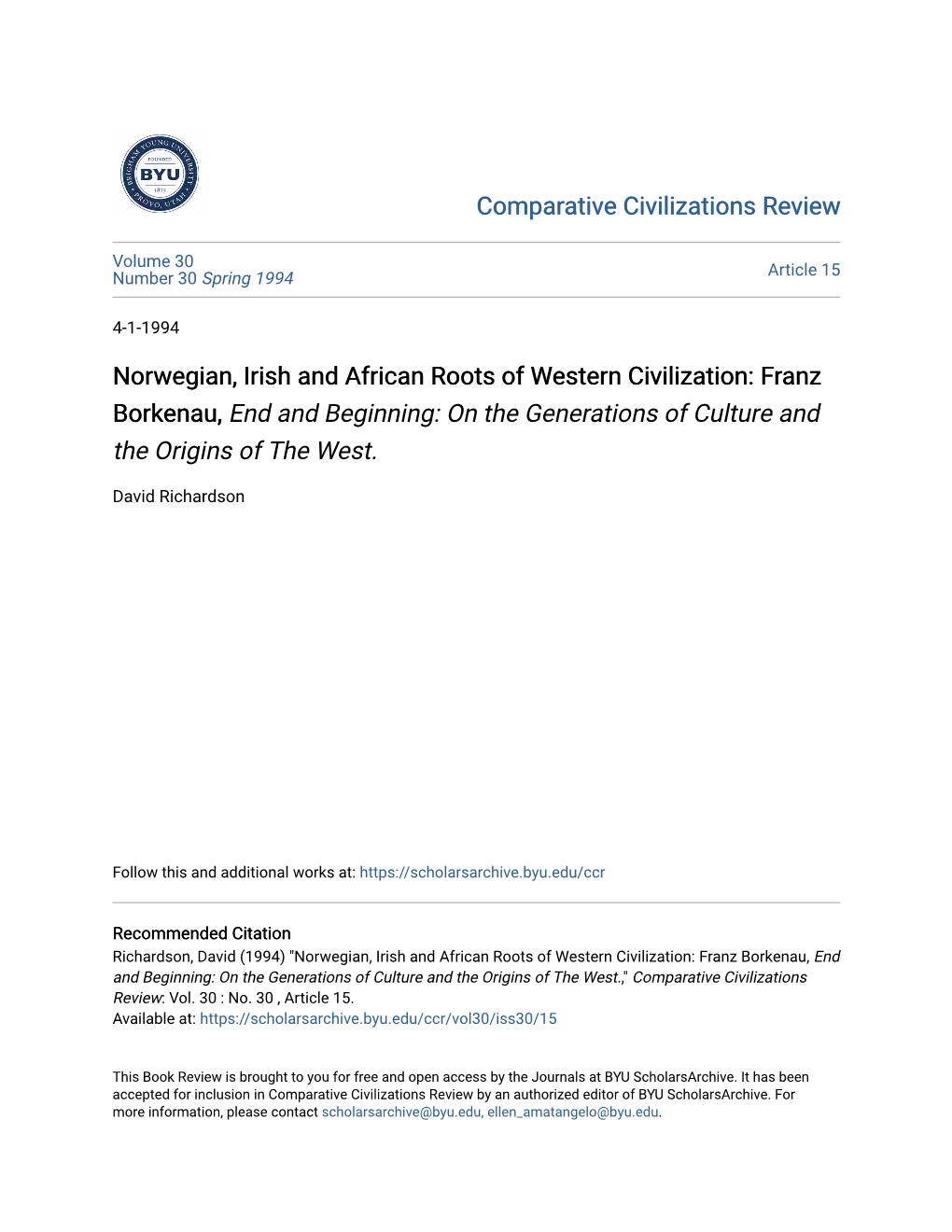 Norwegian, Irish and African Roots of Western Civilization: Franz Borkenau, End and Beginning: on the Generations of Culture and the Origins of the West