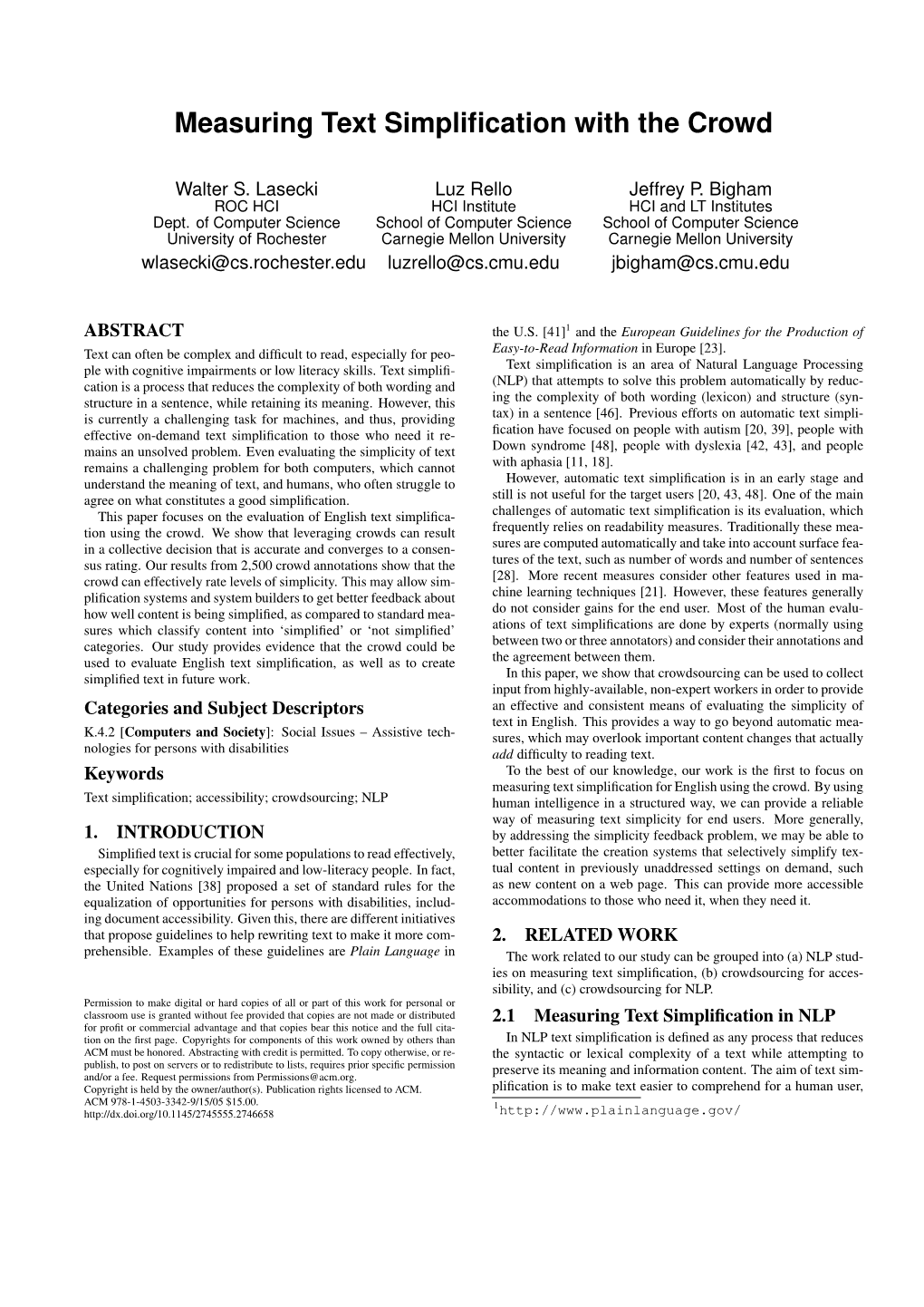 Measuring Text Simplification with the Crowd