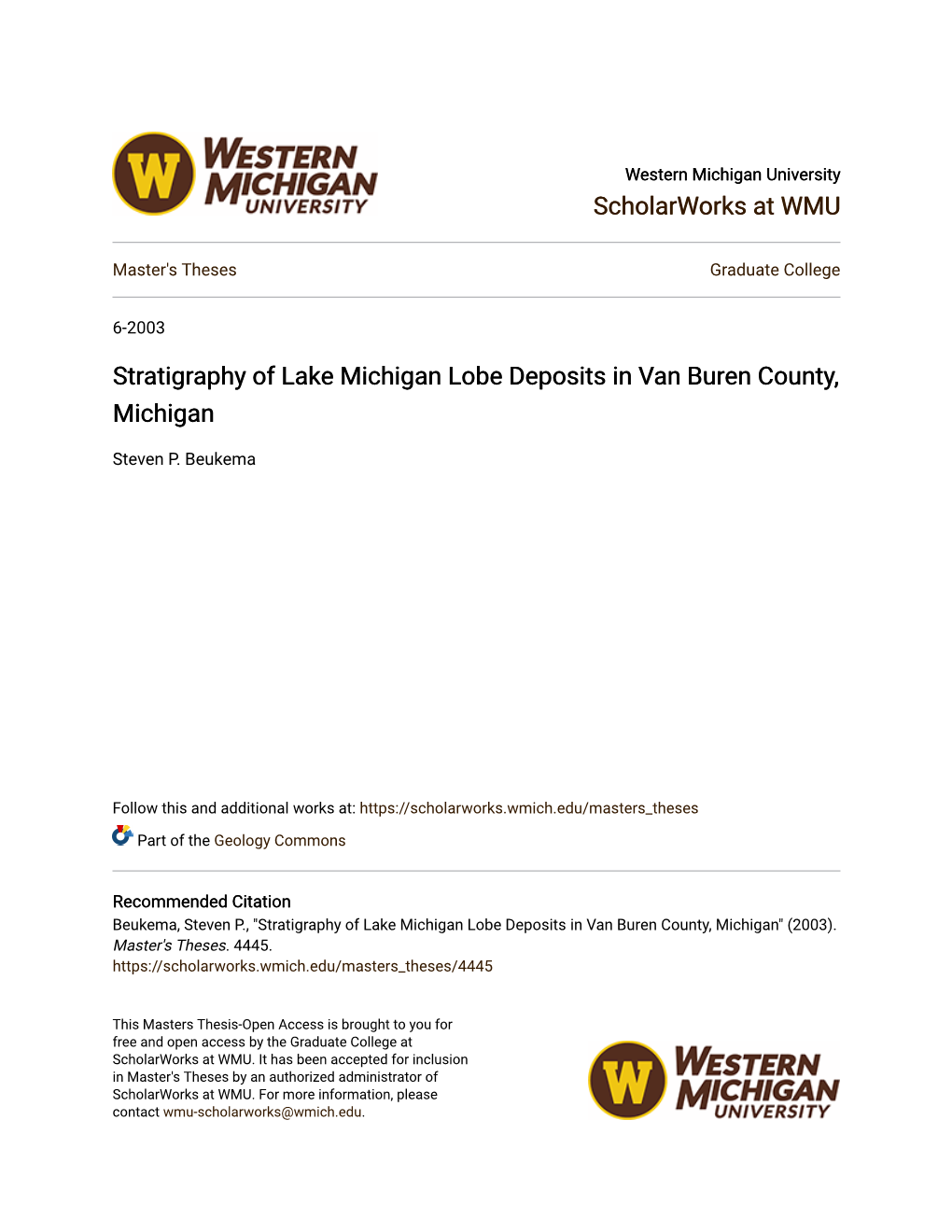 Stratigraphy of Lake Michigan Lobe Deposits in Van Buren County, Michigan