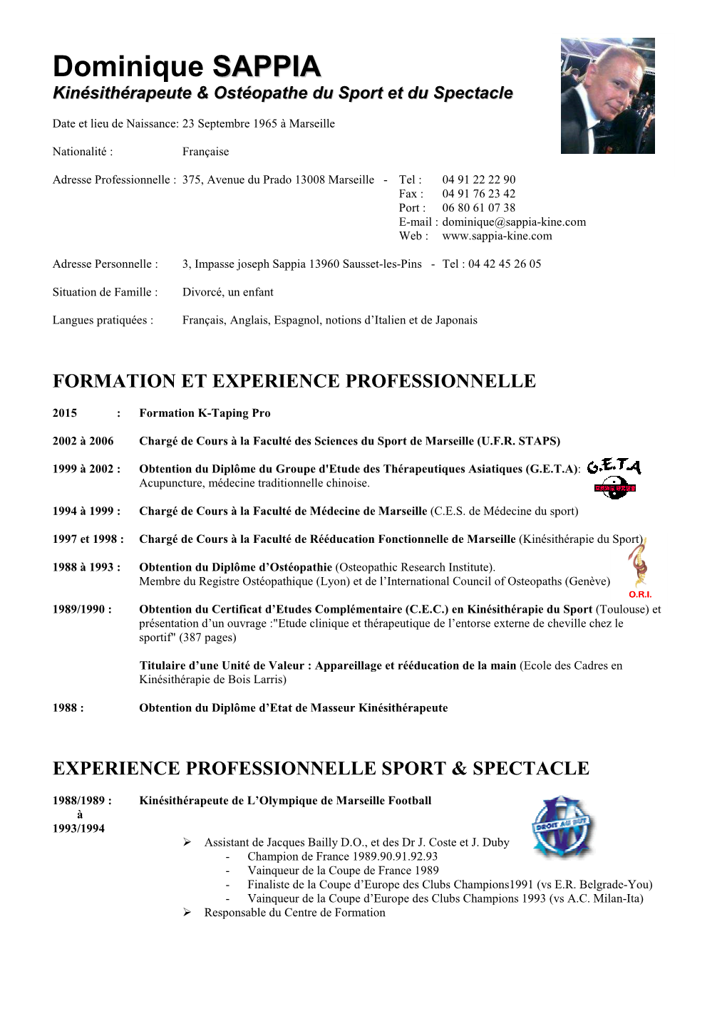 Curriculum Vitae De Dominique Sappia