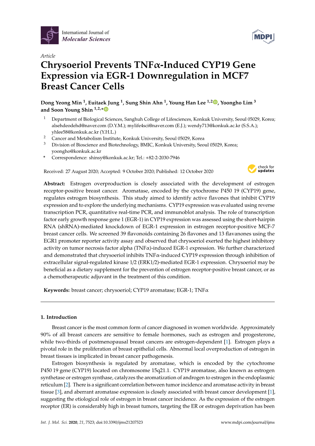 Chrysoeriol Prevents TNF-Induced CYP19 Gene Expression Via EGR-1