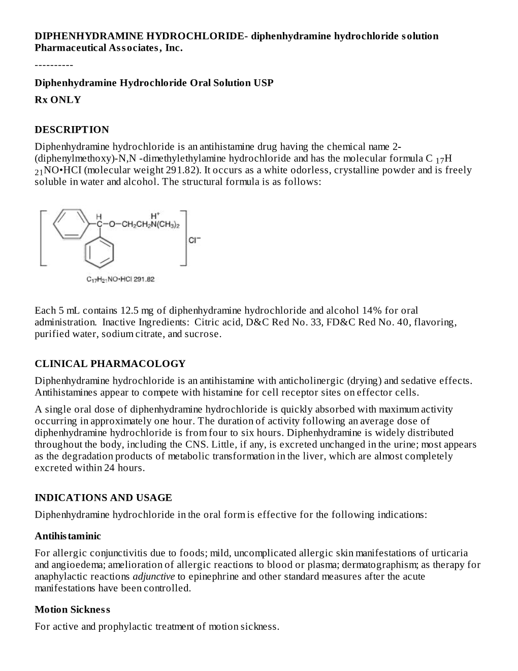 Diphenhydramine Hydrochloride Oral Solution USP Rx ONLY