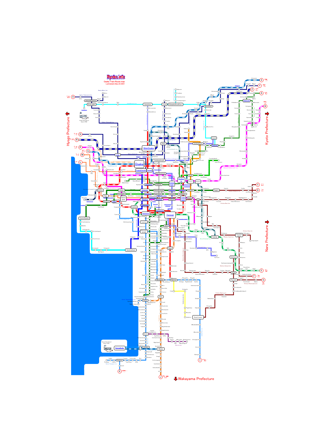 Osaka Train Route Map Lastupdate May.22.2021 Kanmaki Minase Takatsuki Tokaido(Kyoto) Line Y E