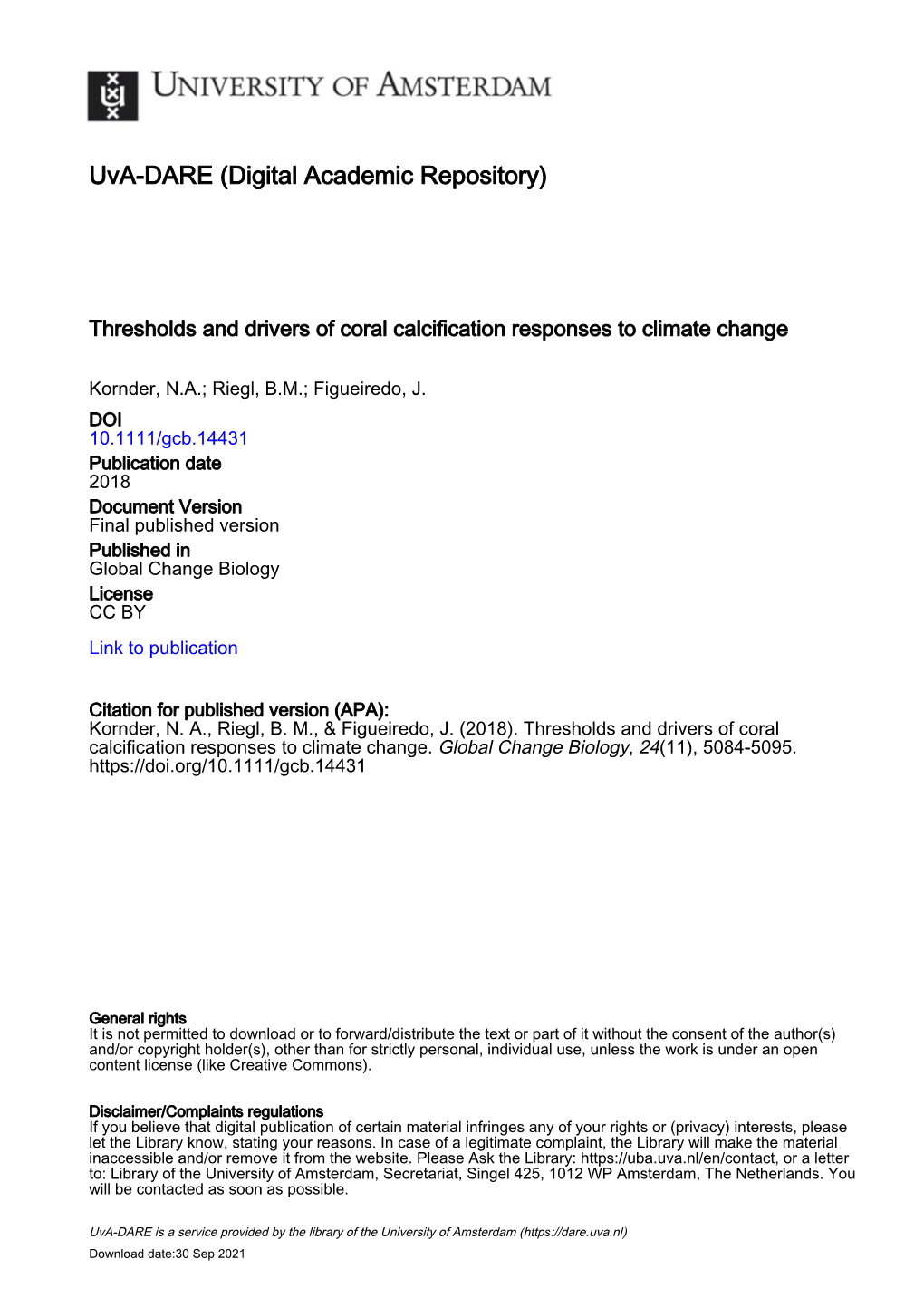 Thresholds and Drivers of Coral Calcification Responses to Climate Change