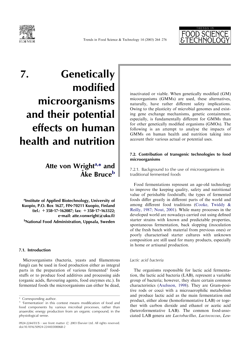 7. Genetically Modified Microorganisms and Their Potential Effects on Human Health and Nutrition