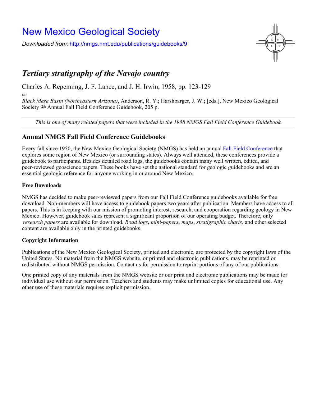 Tertiary Stratigraphy of the Navajo Country Charles A