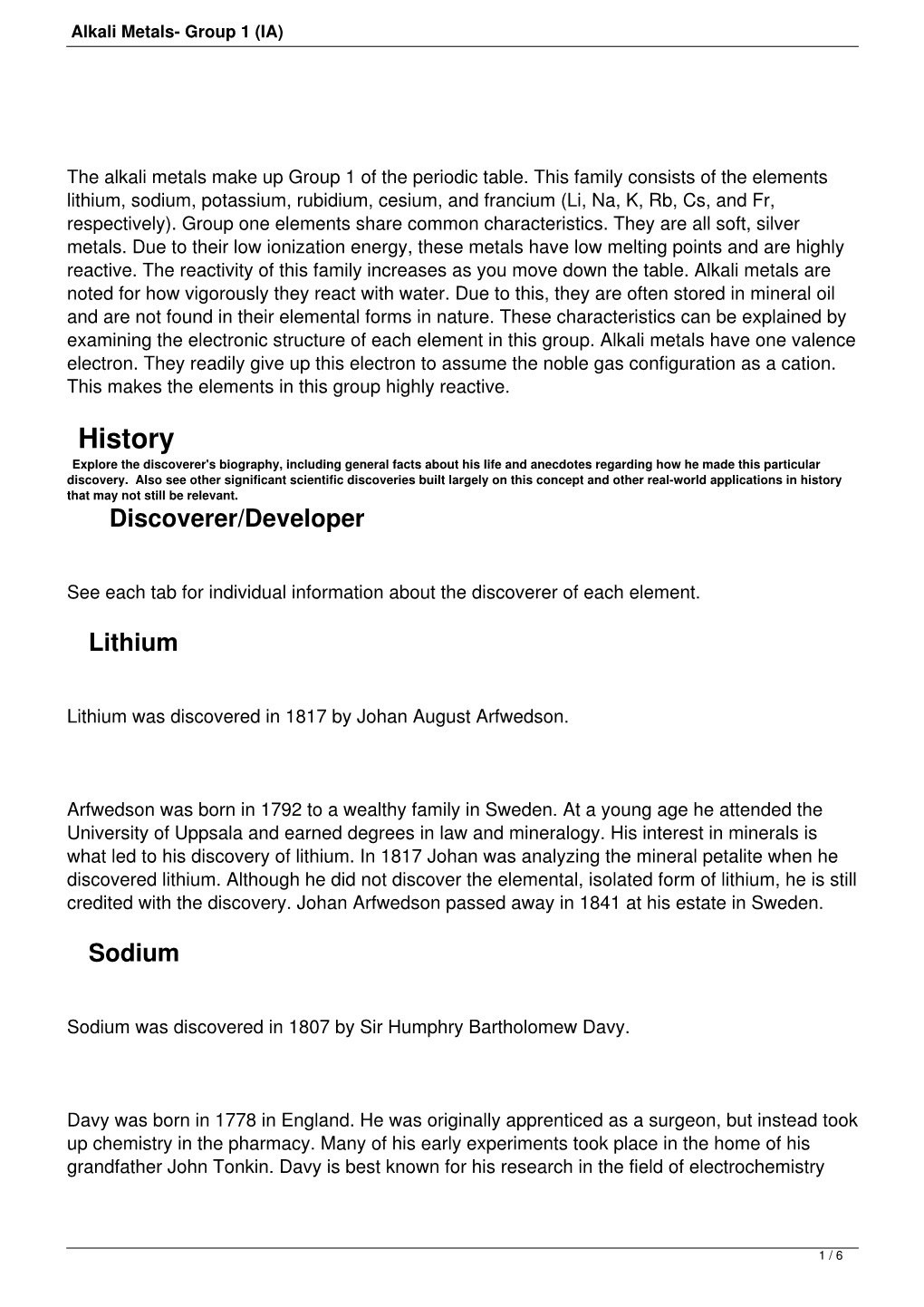 Alkali Metals- Group 1 (IA)