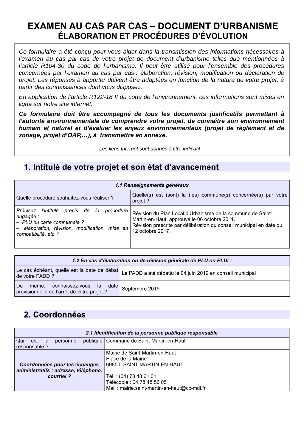 Examen Au Cas Par Cas – Document D'urbanisme