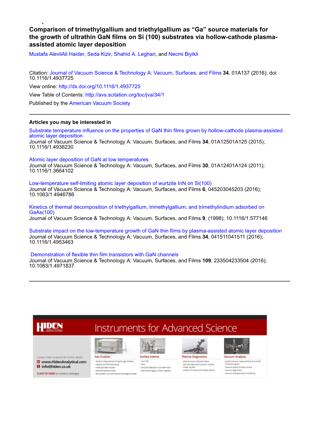 Comparison of Trimethylgallium and Triethylgallium As “Ga” Source