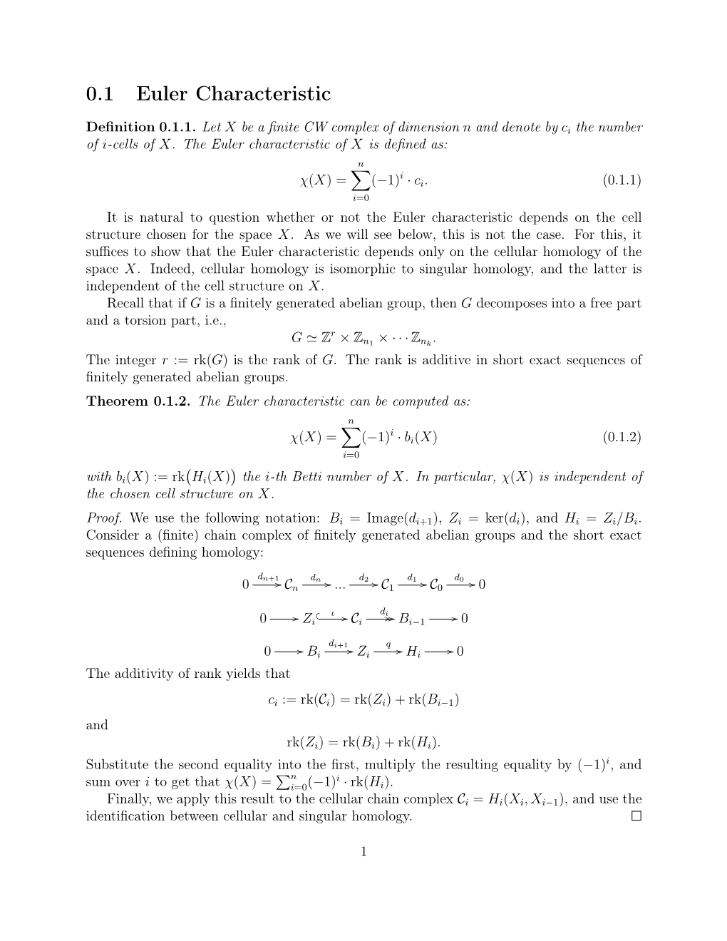 0.1 Euler Characteristic