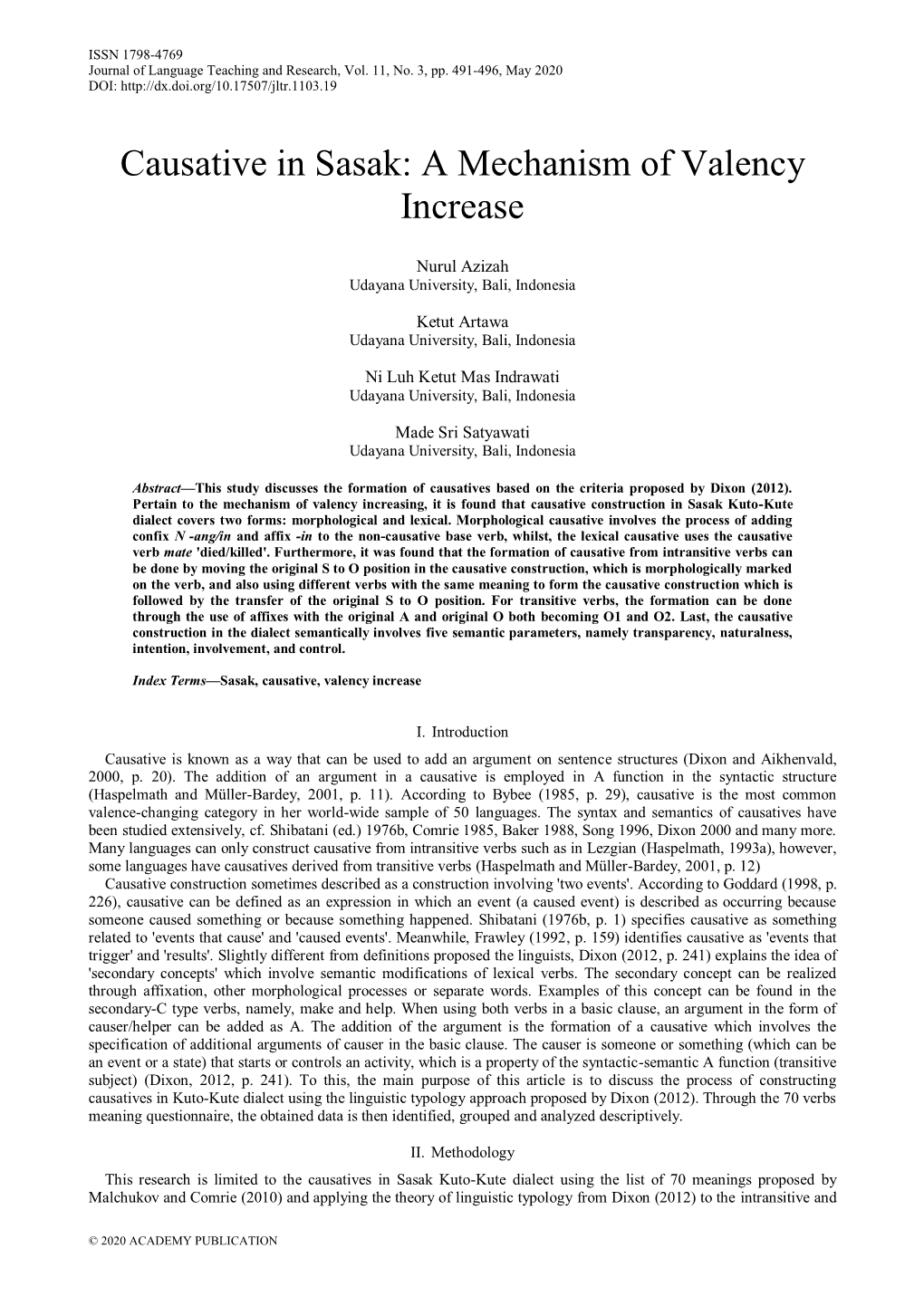 Causative in Sasak: a Mechanism of Valency Increase