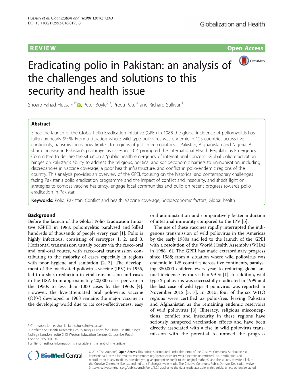 Eradicating Polio in Pakistan: an Analysis of the Challenges And