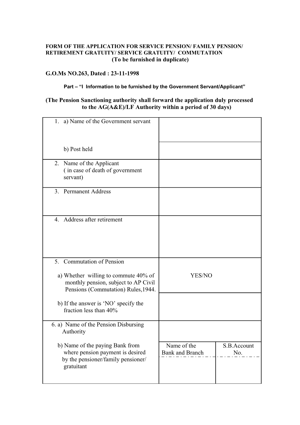 Accountant General (A & E) Andhra Pradesh Pensions Pension Application Forms