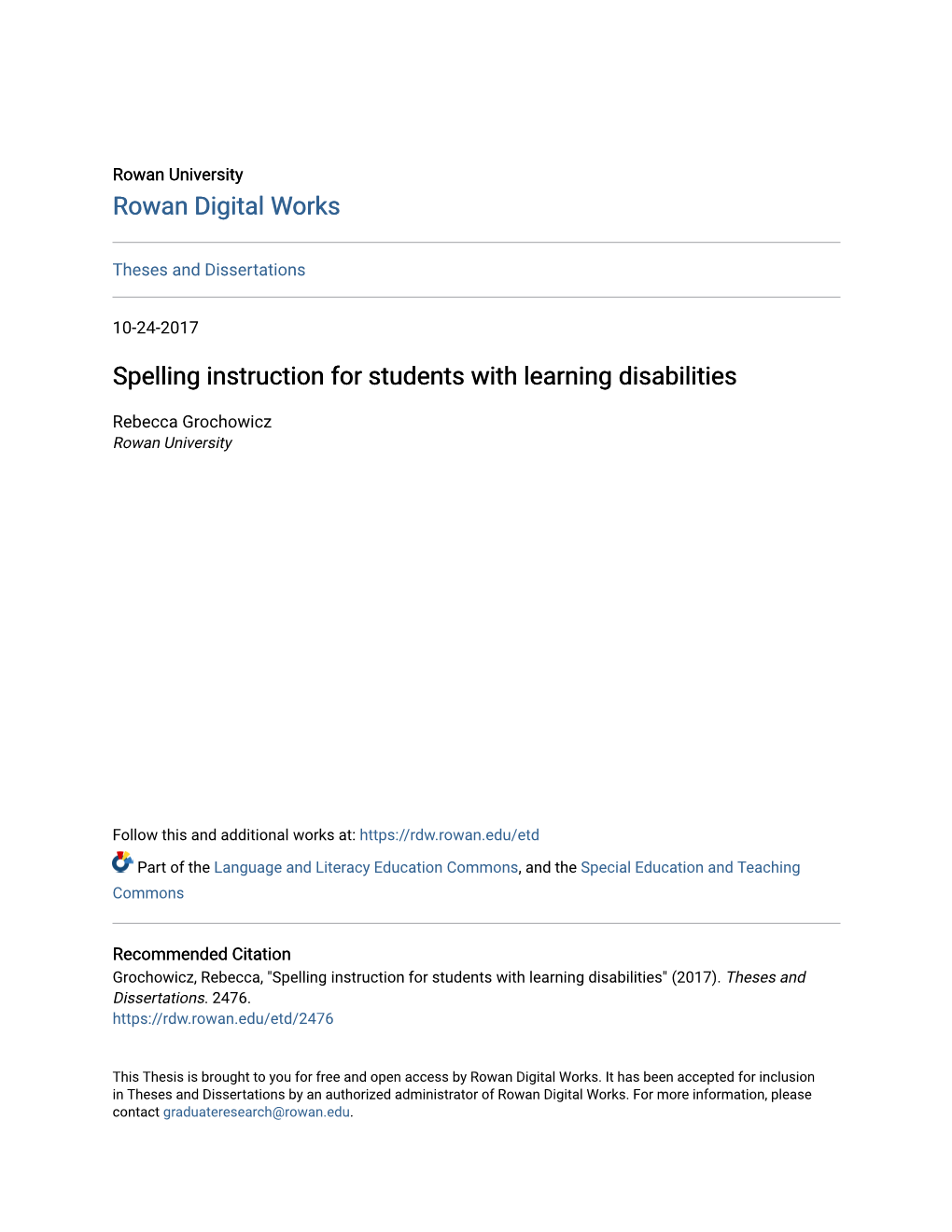 Spelling Instruction for Students with Learning Disabilities