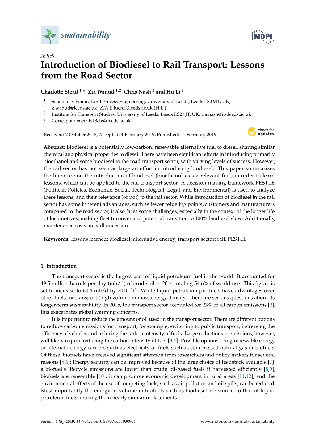 Introduction of Biodiesel to Rail Transport: Lessons from the Road Sector