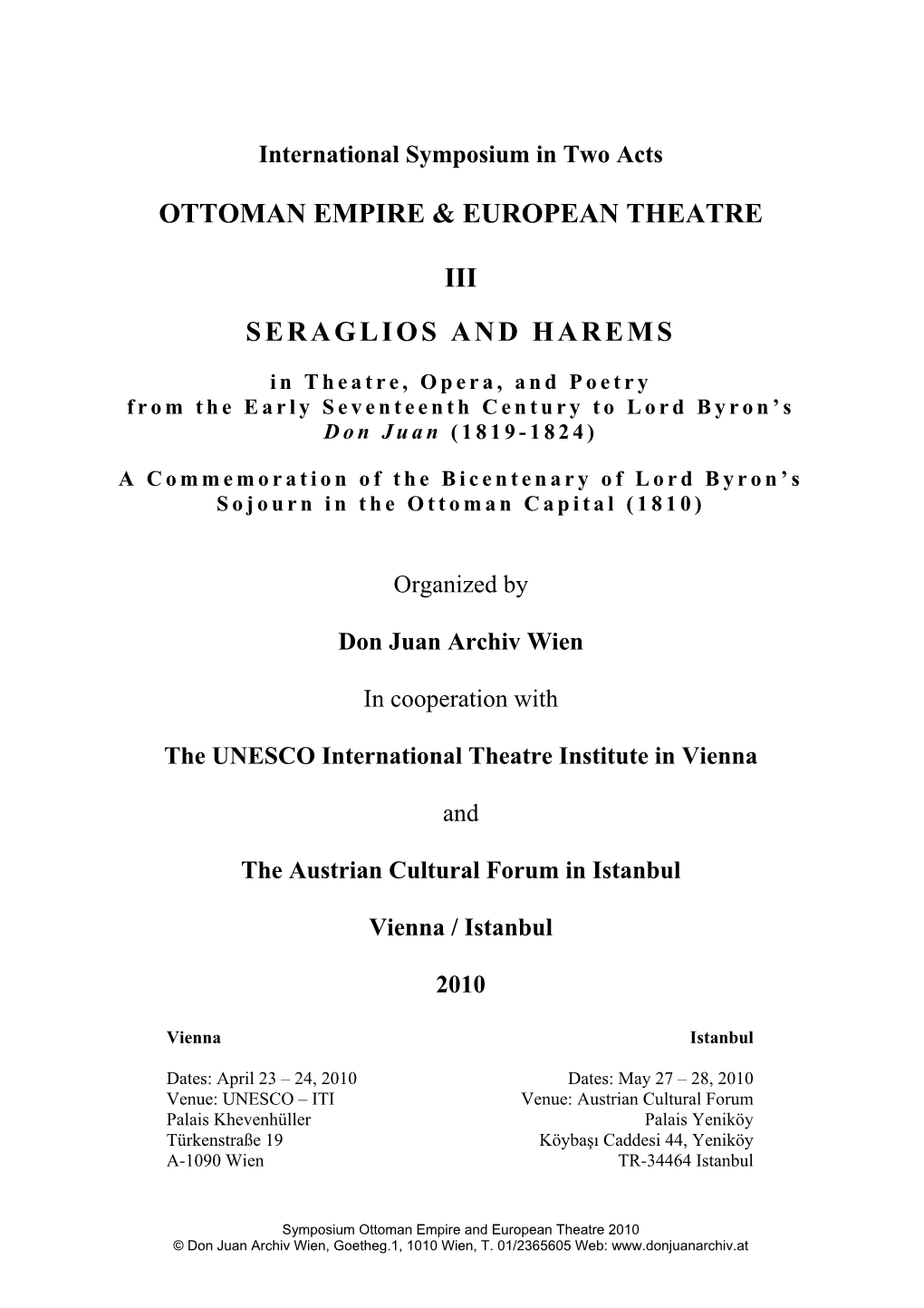 Ottoman Empire & European Theatre Iii Seraglios And