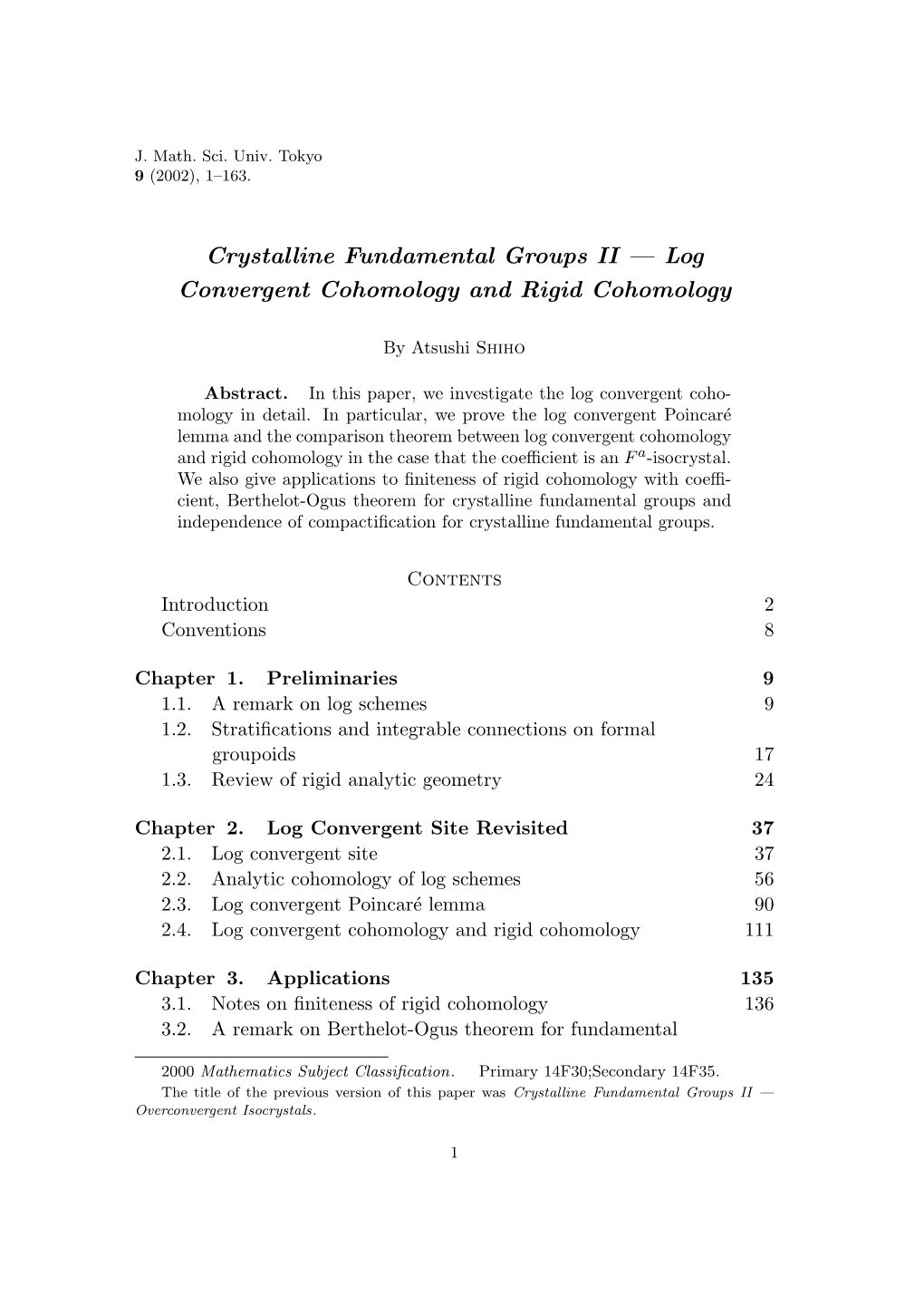 Crystalline Fundamental Groups II — Log Convergent Cohomology and Rigid Cohomology