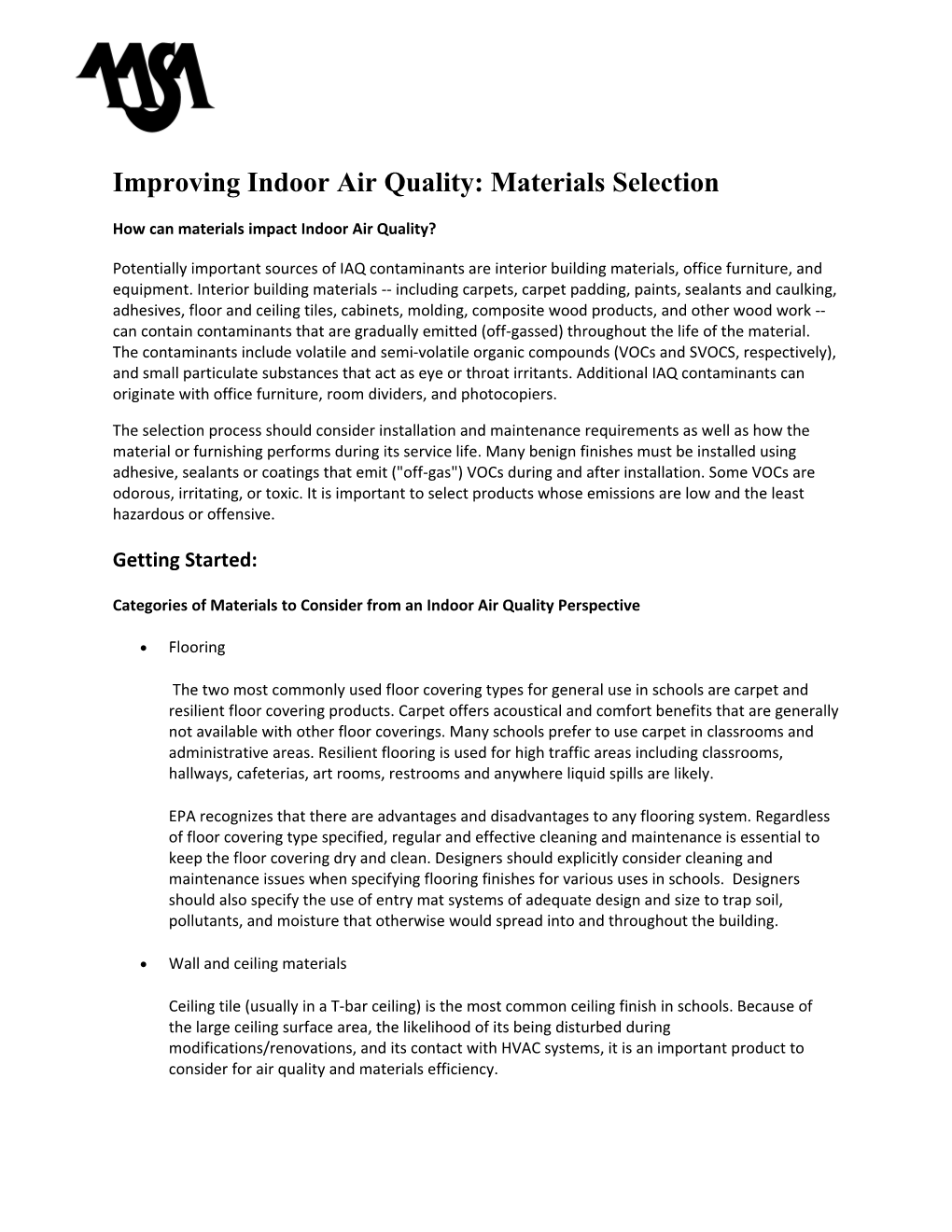 Improving Indoor Air Quality: Materials Selection