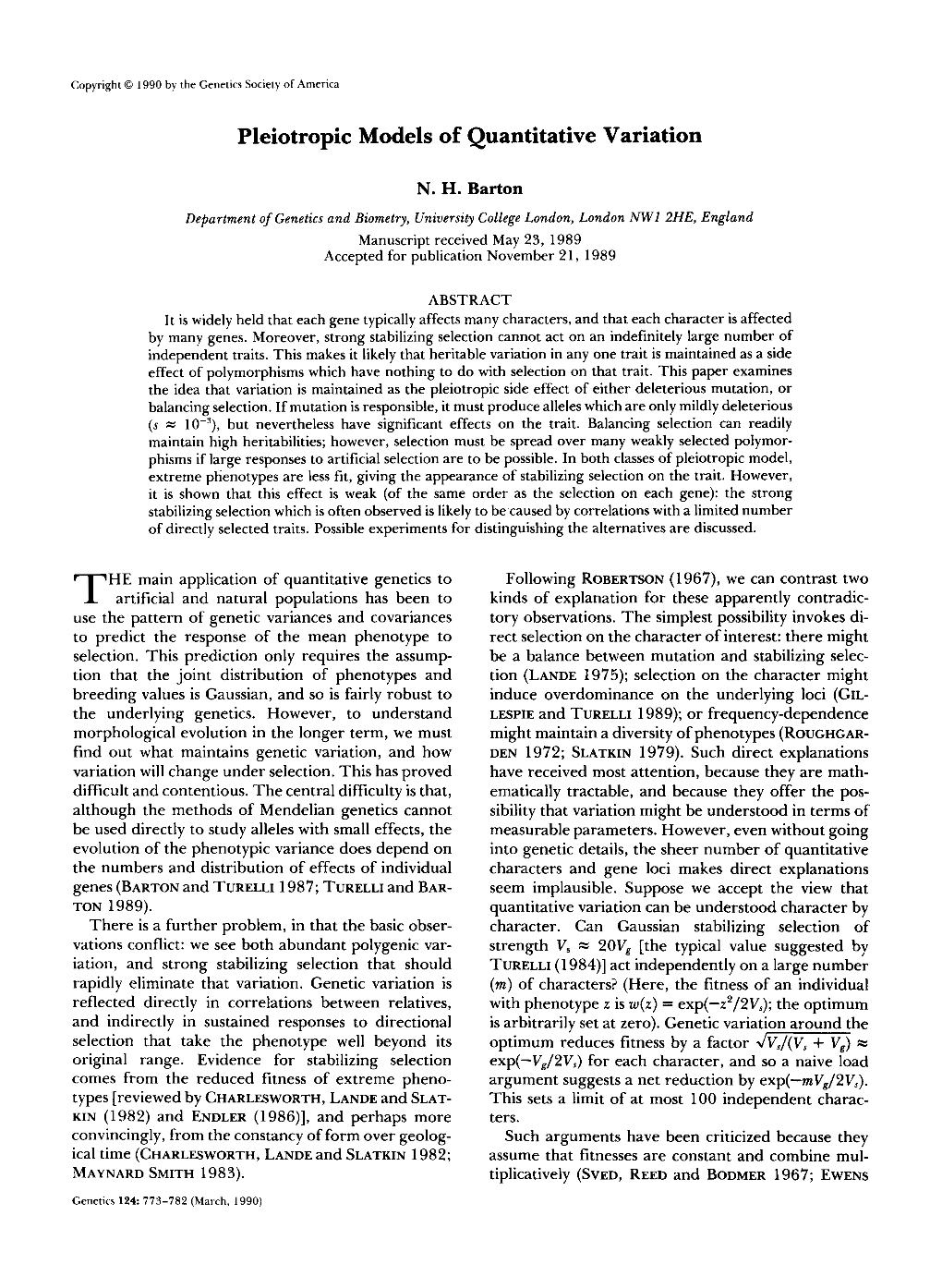 Pleiotropic Models of Quantitative Variation