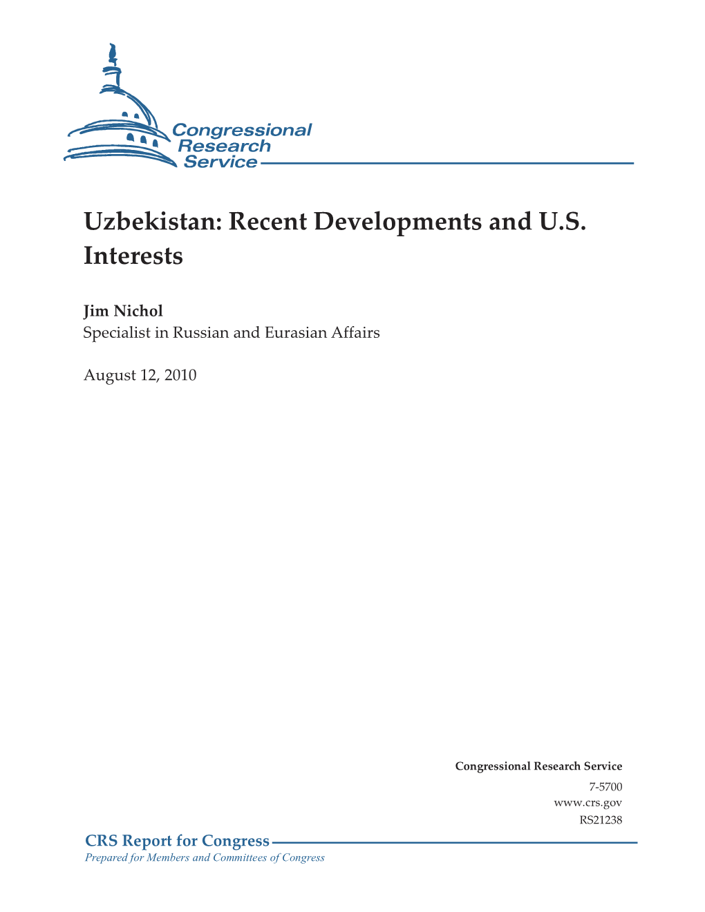 Uzbekistan: Recent Developments and U.S. Interests