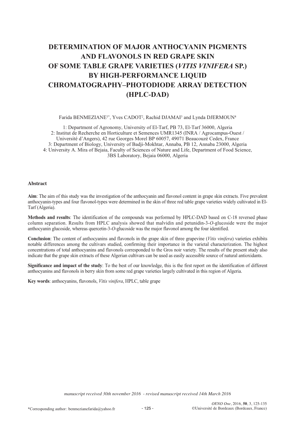 Determination of Major Anthocyanin