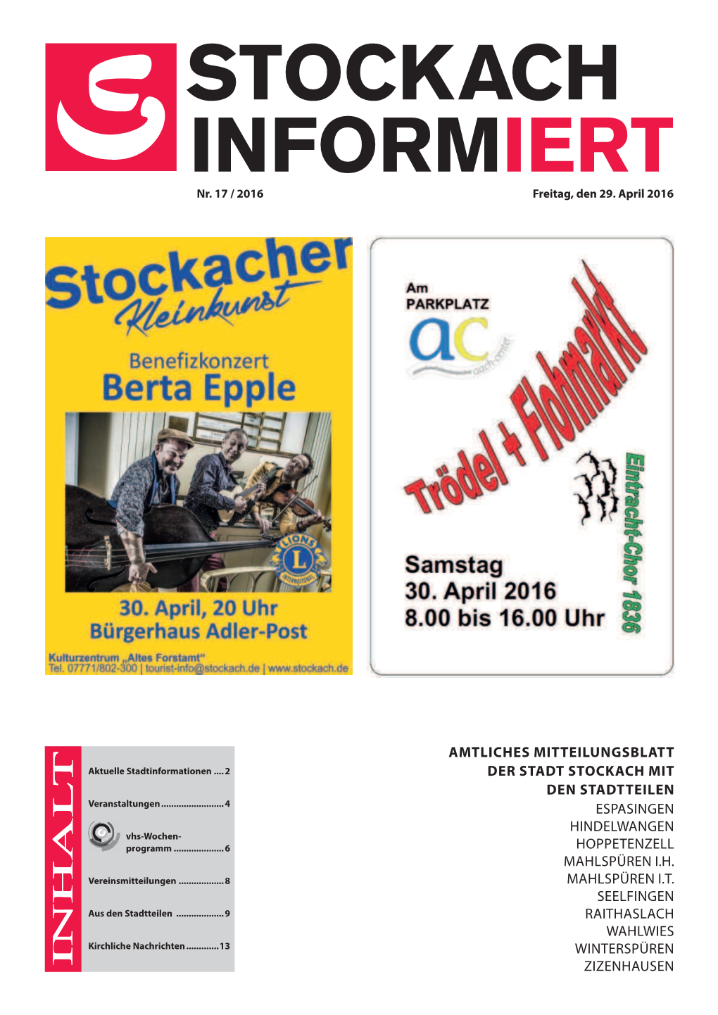 Amtliches Mitteilungsblatt Der Stadt Stockach Mit Den