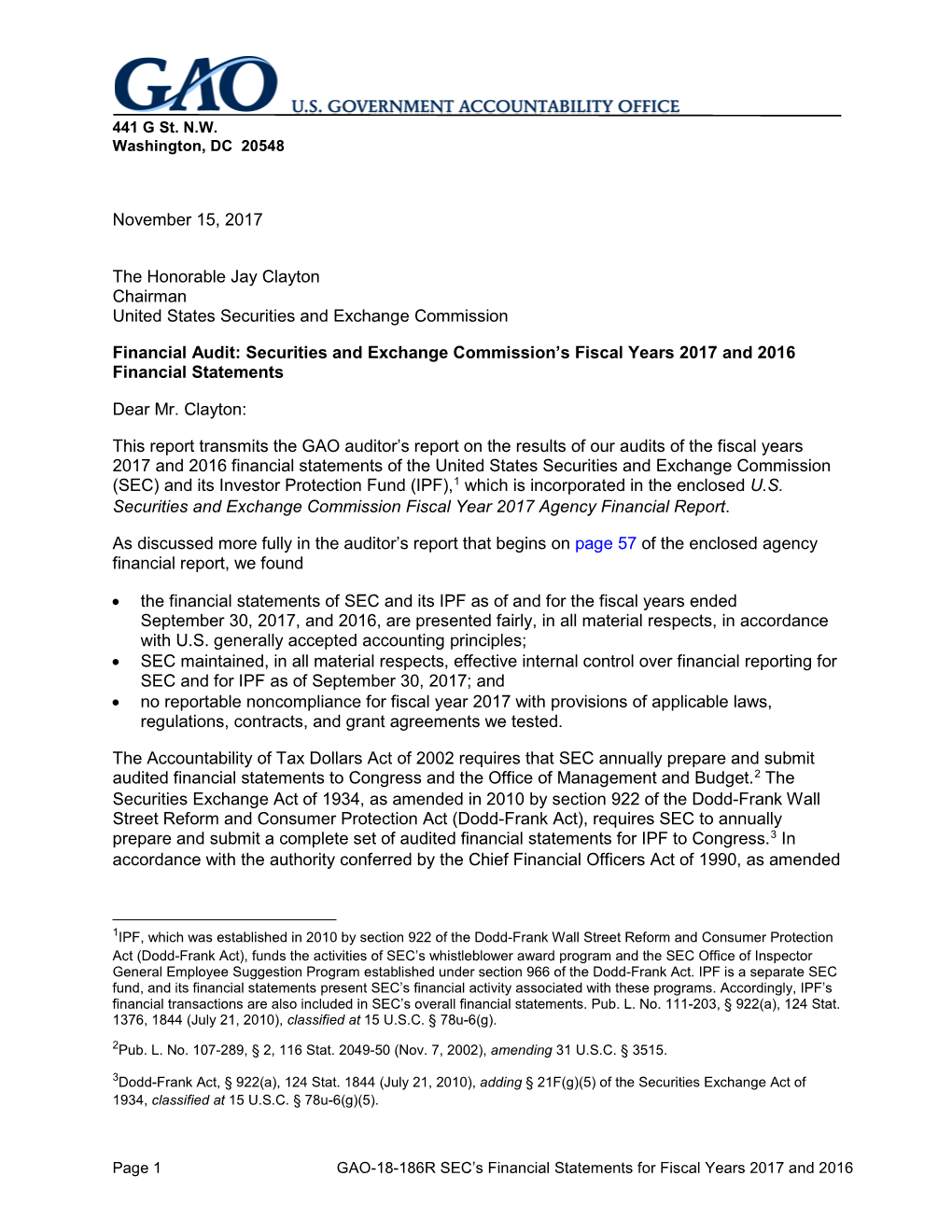 GAO-18-186R, Financial Audit