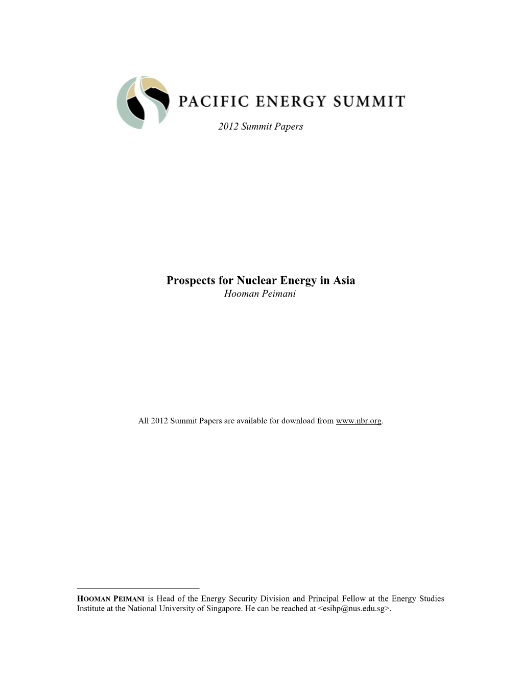 Prospects for Nuclear Energy in Asia Hooman Peimani