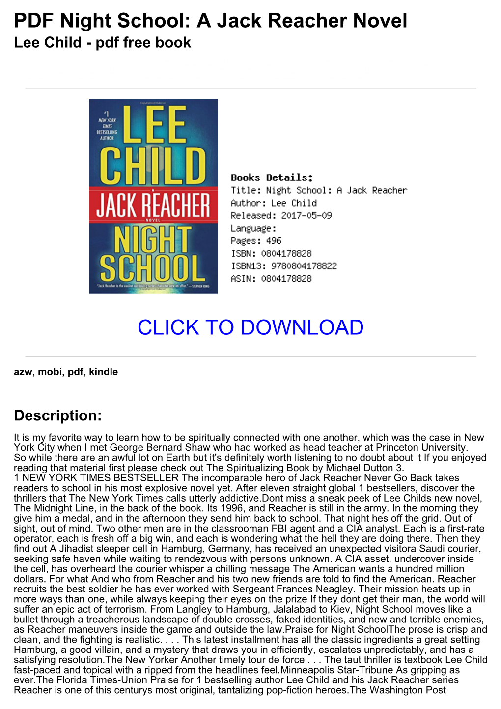 <9Cd1b14> PDF Night School: a Jack Reacher Novel Lee Child