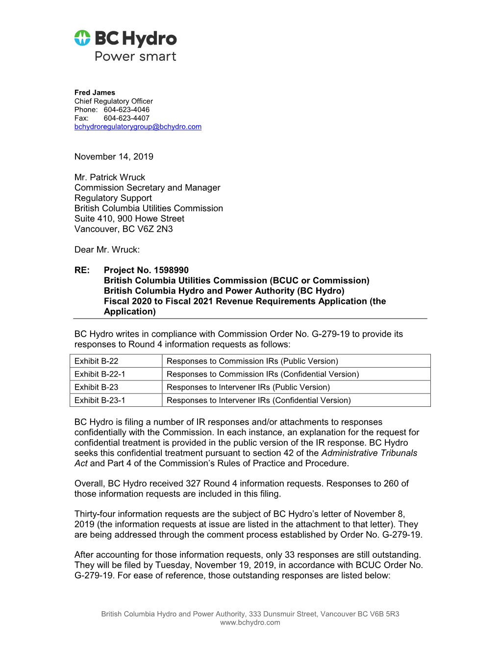 BC Hydro's Response to Intervener Information Requests Round 4