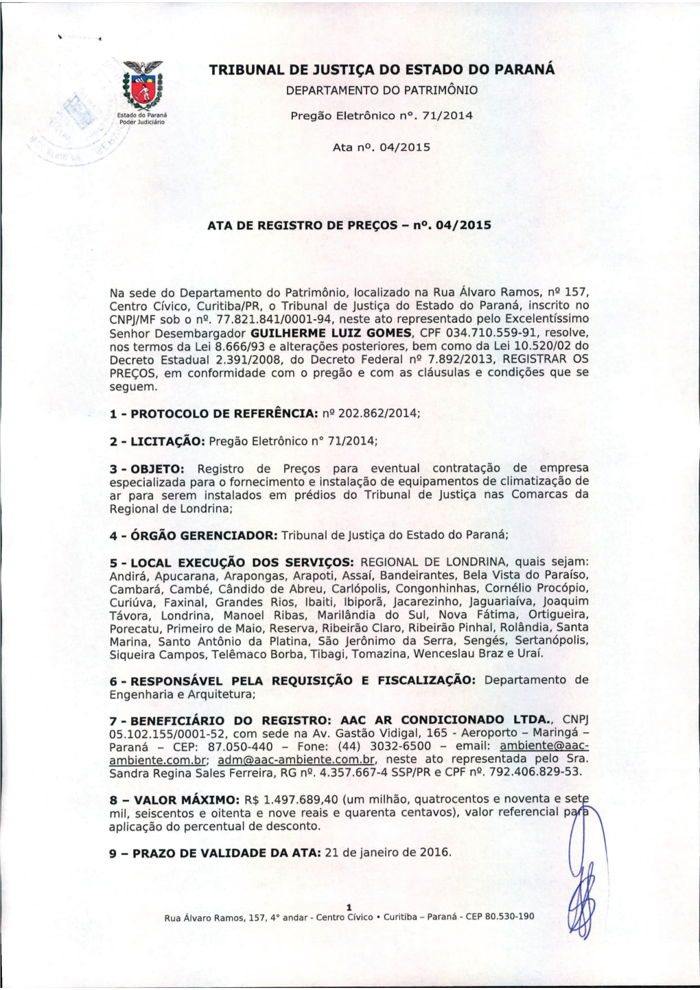 Tribunal De Justiça Do Estado Do Paraná Departamento Do Patrimônio