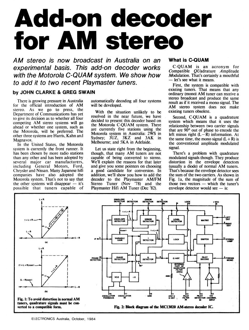 Add-On Decoder for AM Stereo AM Stereo Is Now Broadcast in Australia on an What Is C-QUAM Experimental Basis