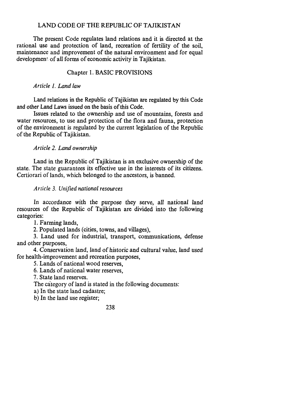 Article1. Land Law Article2. Land Ownership Arlicle 3. Unified